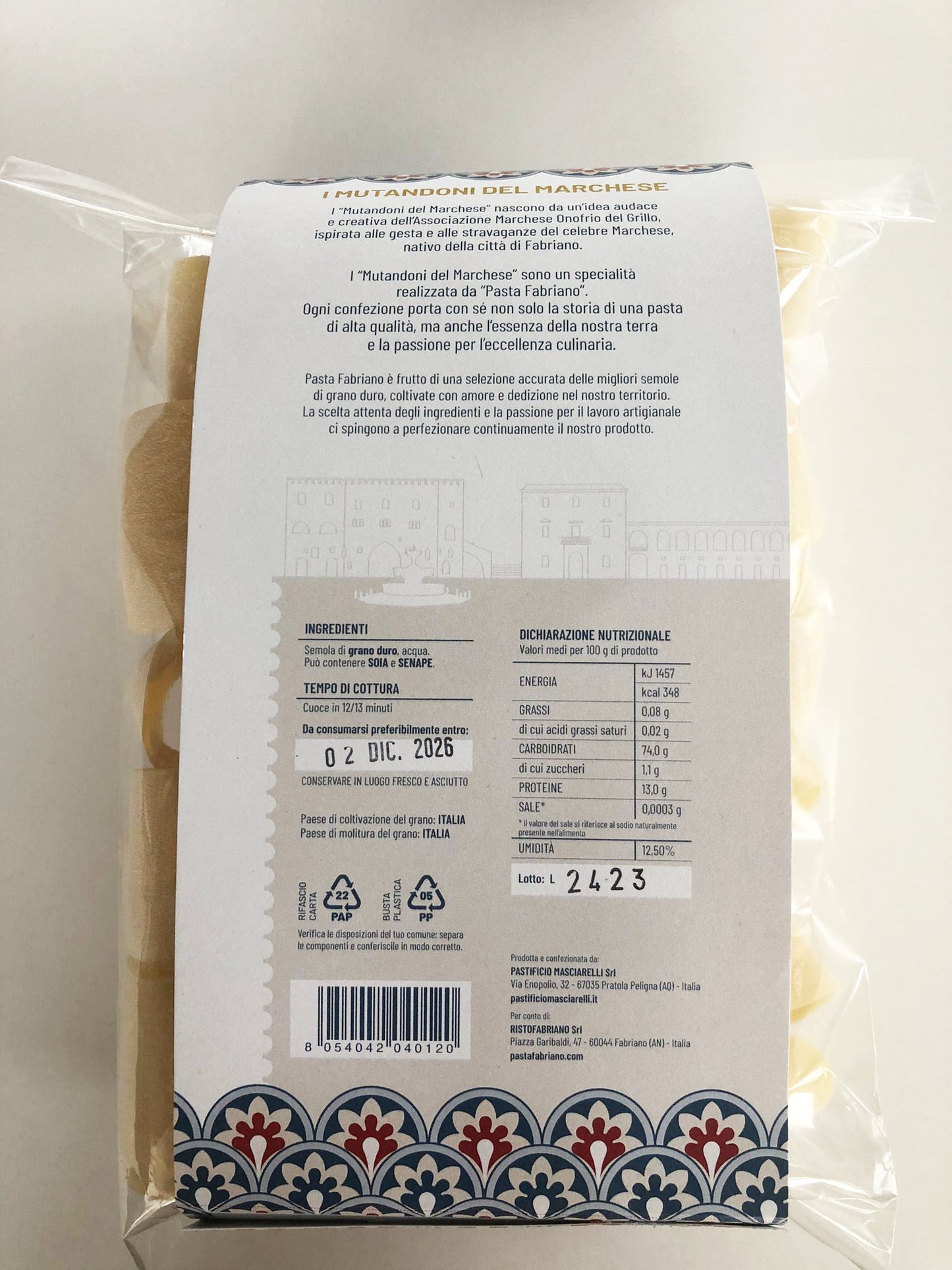 I MUTANDONI DEL MARCHESE DEL GRILLO - PASTA ARTIGIANALE FABRIANO 500gr.